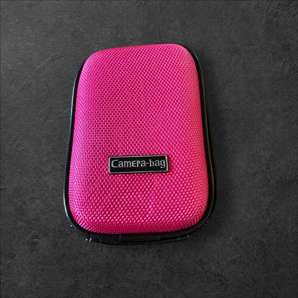 Pink Protective Camera Bag With Black Zipper & Strap 5"x3"x1.5" Textured Exterio